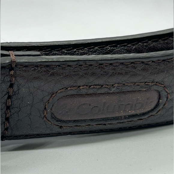 Mens Columbia Dark Brown Leather Belt Silver Fish Embellishments Size 36 - Picture 5 of 10